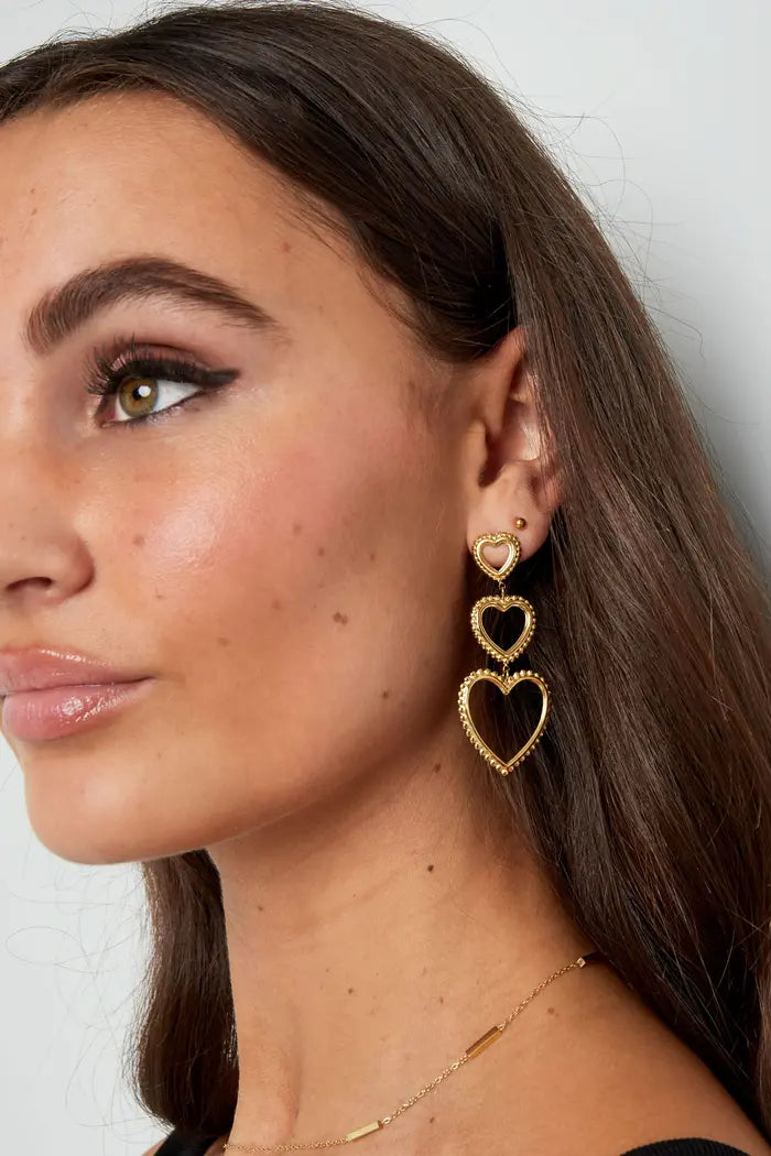 Statement Triple Heart Earrings