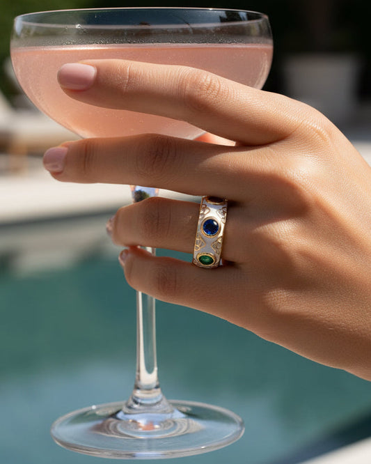 White Cubic Zirconia Enamel Adjustable Ring