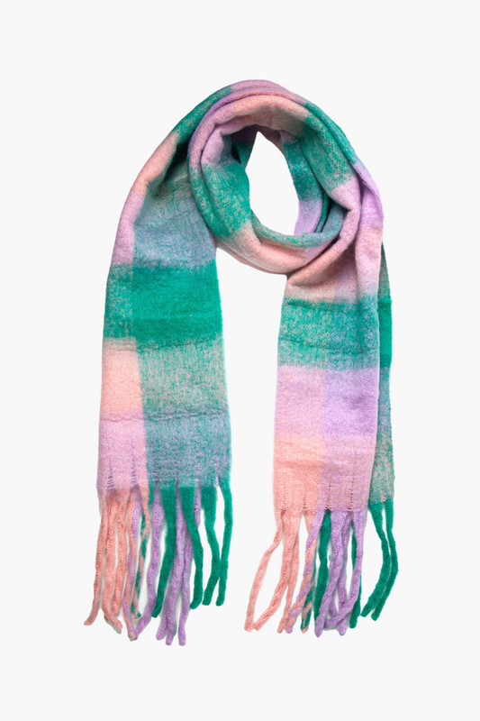 Checked Blanket Scarf - Green/Lilac