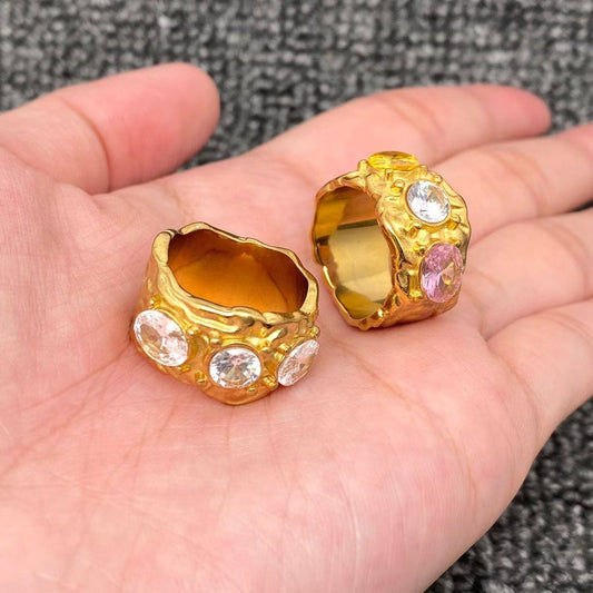 Organic Texture Sparkle Ring - Gold Plated Statement Band