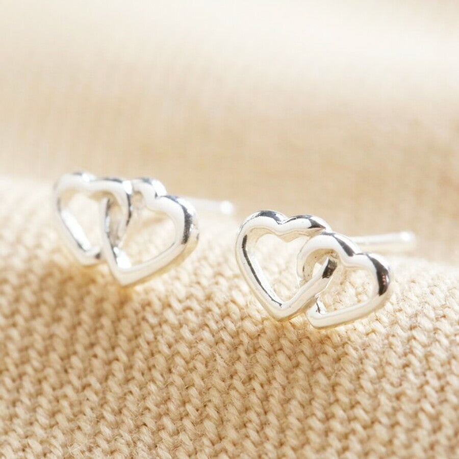 Interlocking Heart Studs - Silver