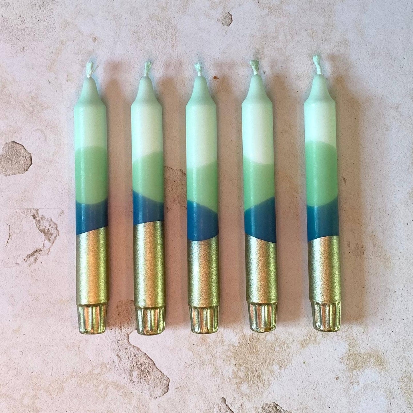 Hand Dipped 'Forest Gold' Green & Gold Dinner Candle