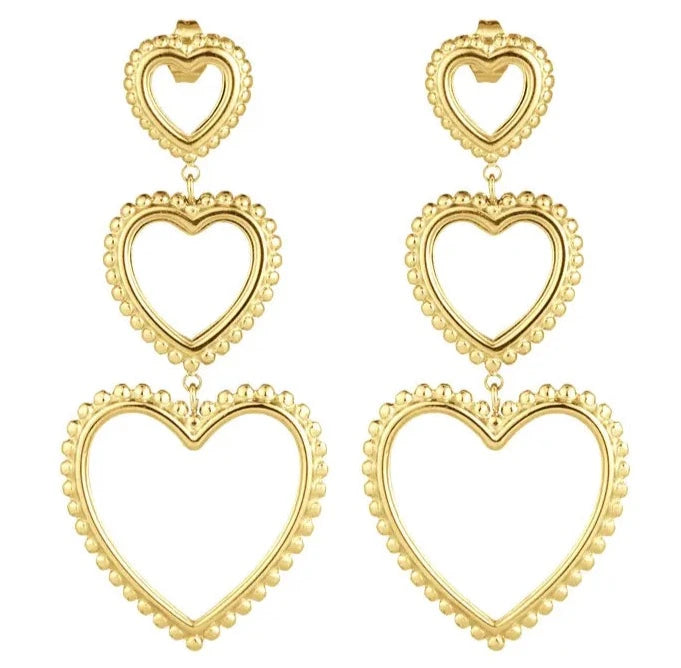 Statement Triple Heart Earrings