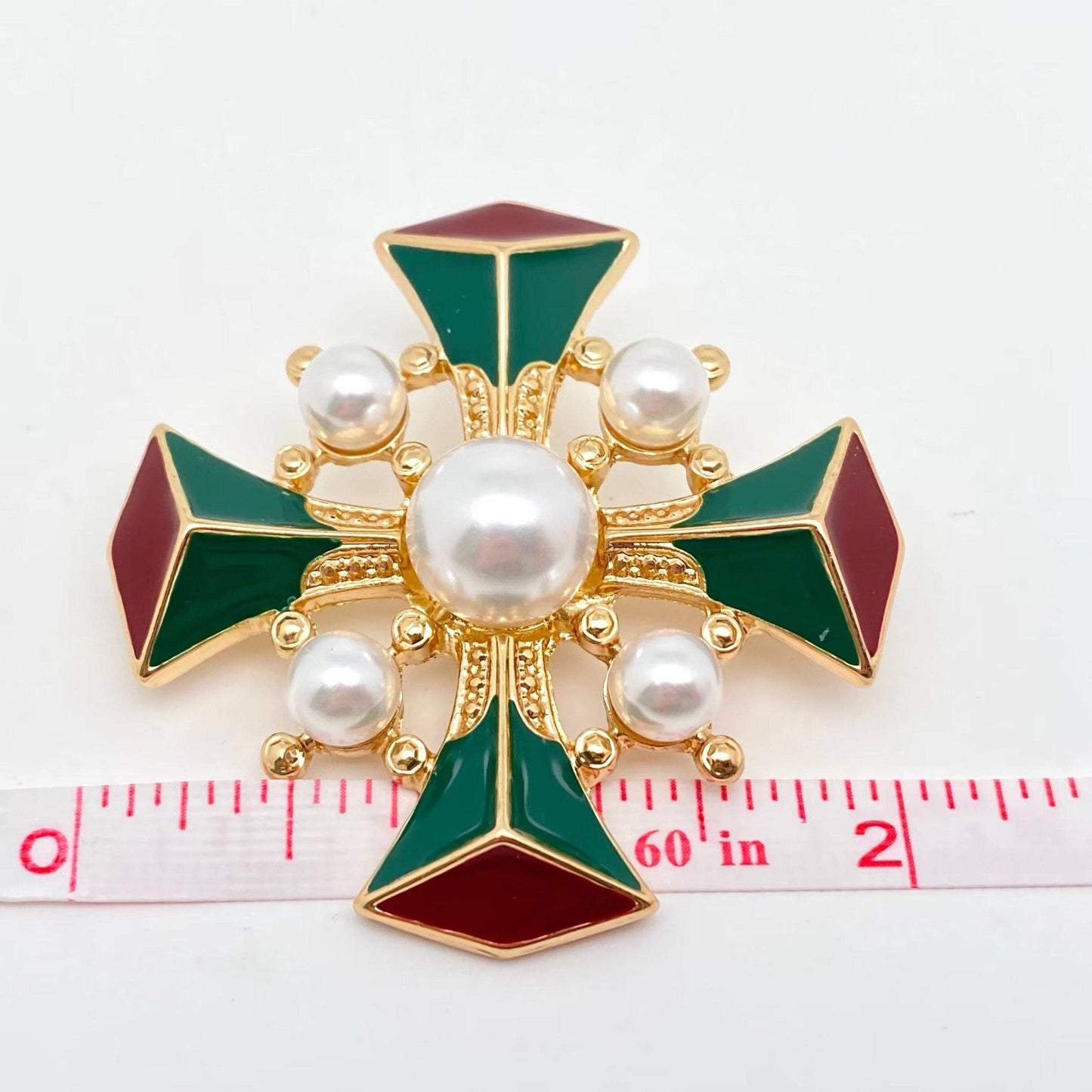 Baroque Vintage Enamel Cross Brooch