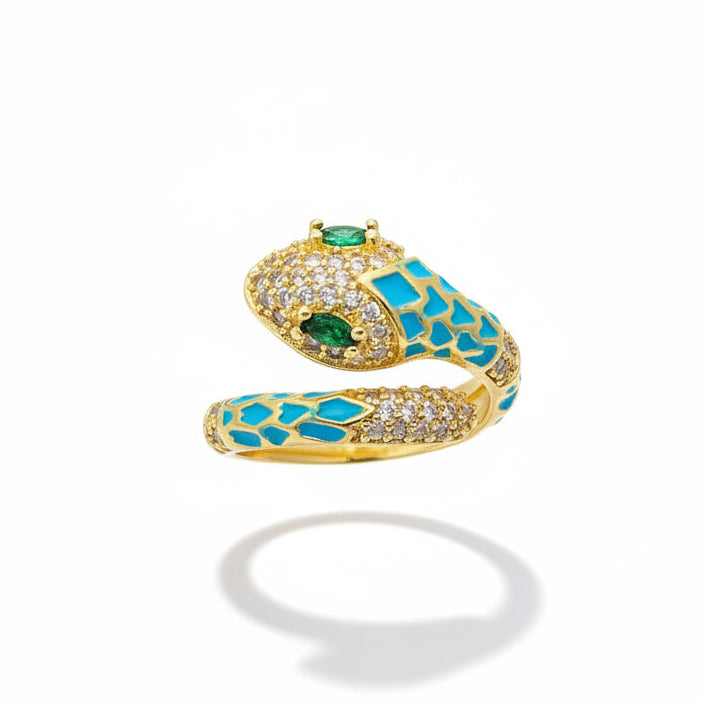 Enamel Snake Adjustable Cocktail Rings with Inlaid Cubic Zirconia