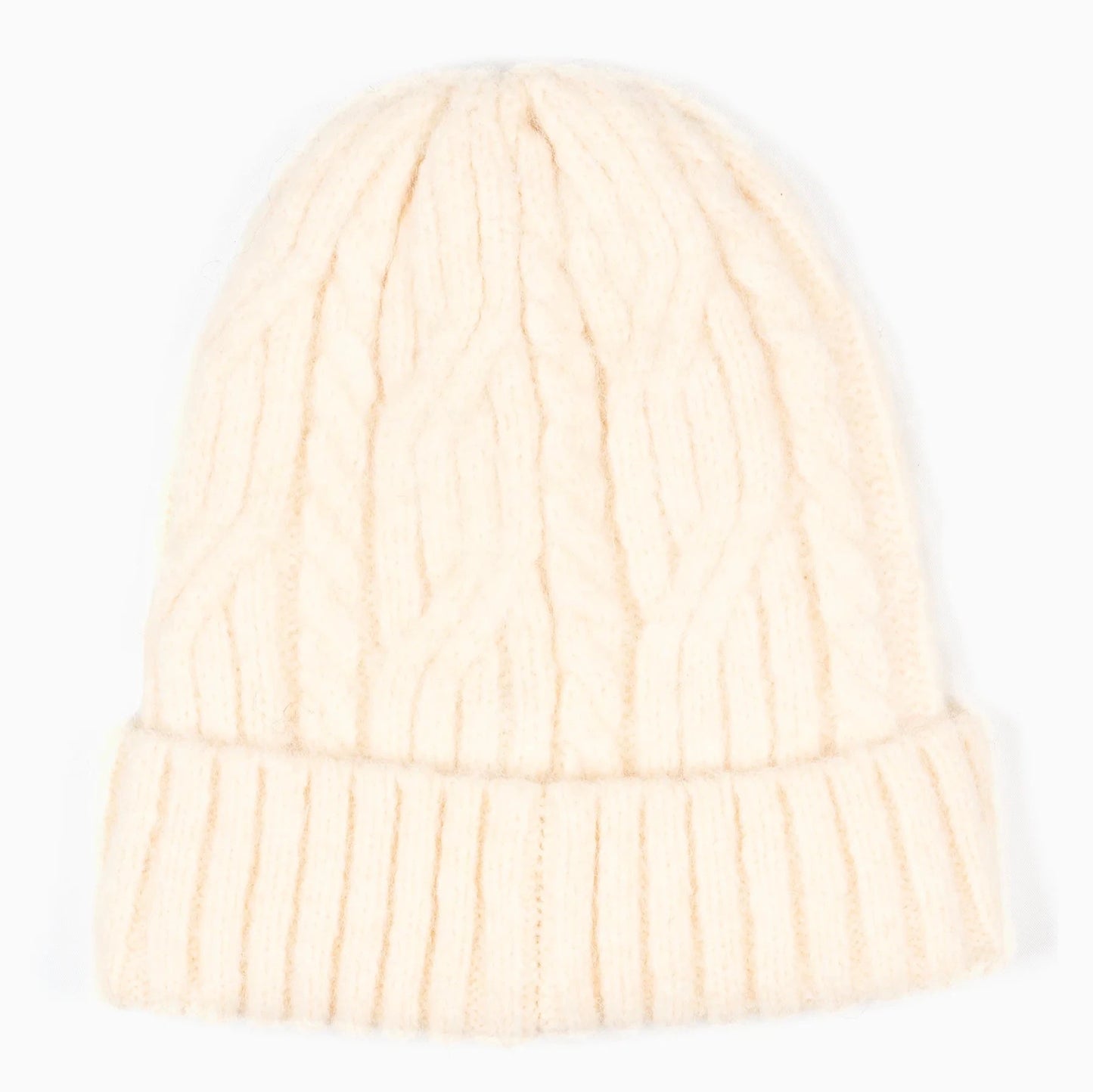Beanie Hat - Cream, Cable Knit
