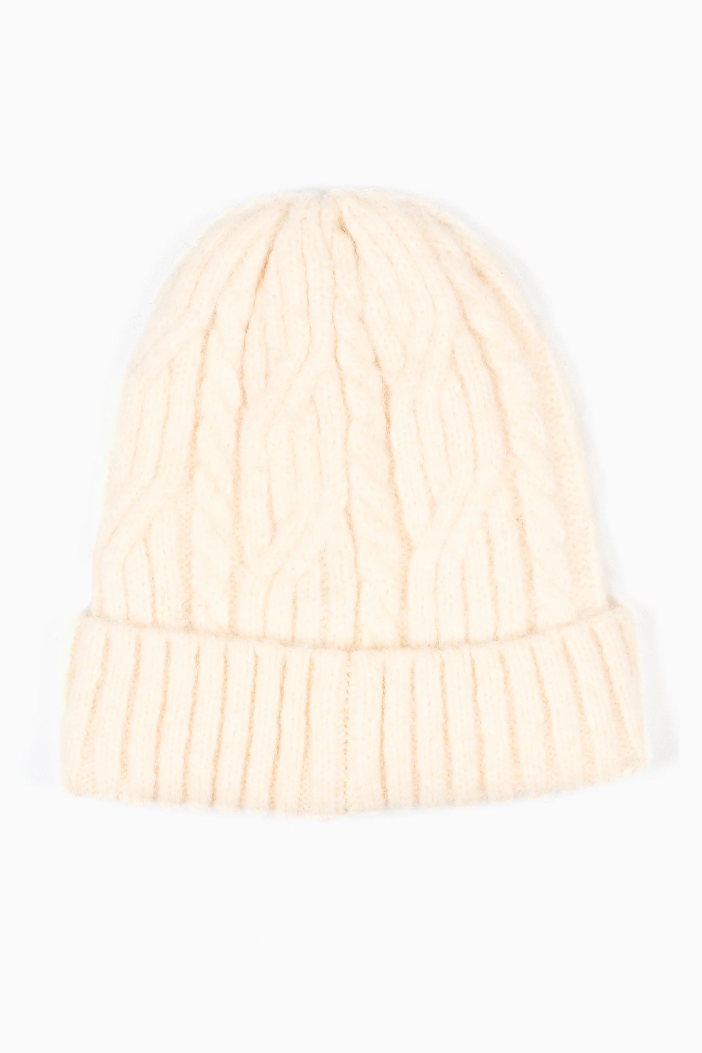 Beanie Hat - Cream, Cable Knit