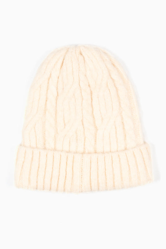 Beanie Hat - Cream, Cable Knit