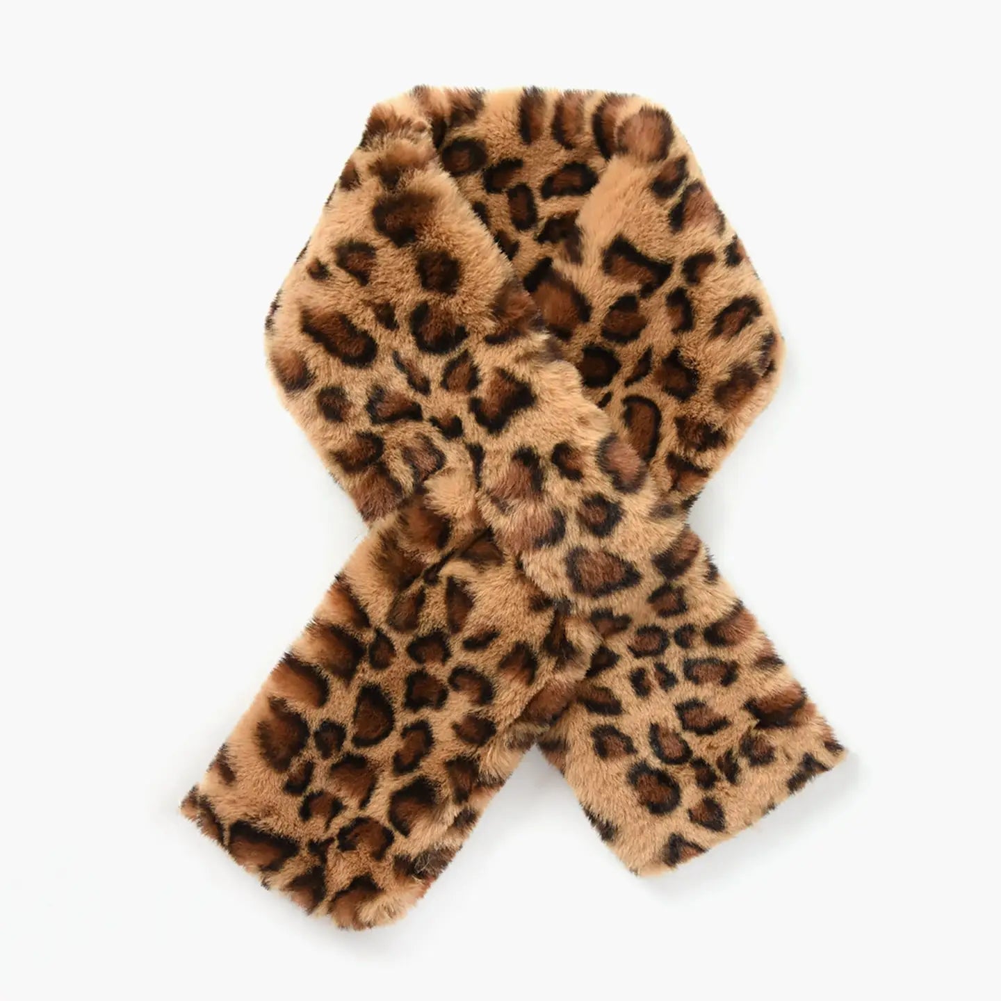 Short faux fur scarf - Brown Leopard