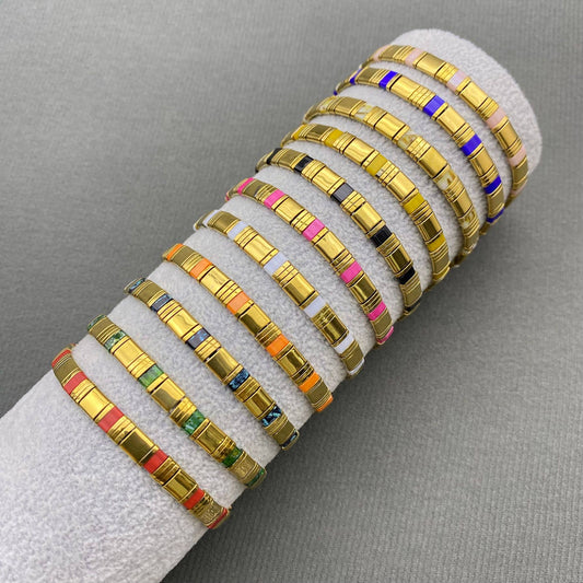 Blue Hematite & Glass Beaded Elastic Bracelet