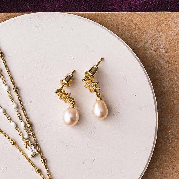 Star Pearl Drop Earrings
