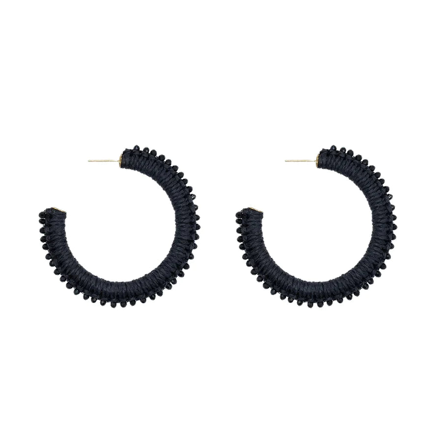 Black Beaded Weave Hoops