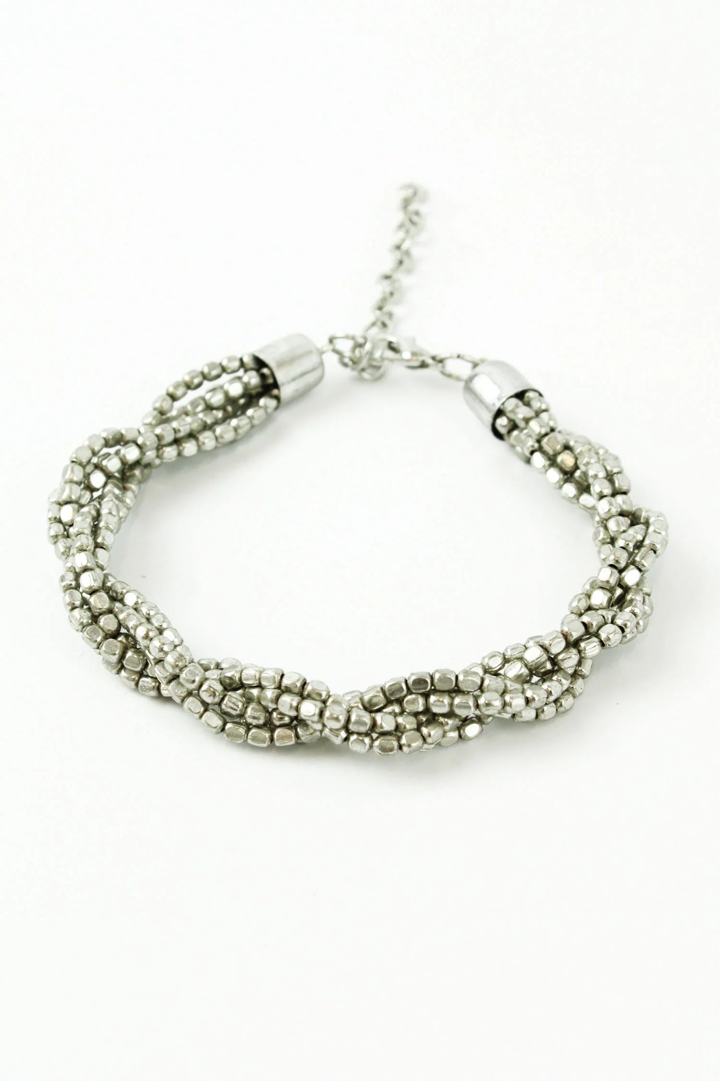 Silver Beaded Twist Bracelet