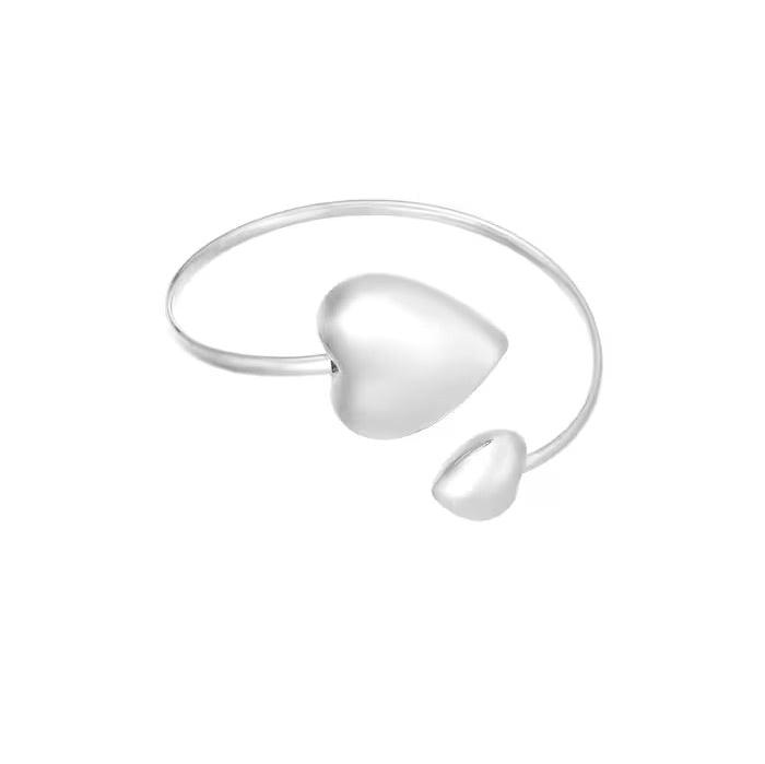Double Heart Bangle - Silver Colour