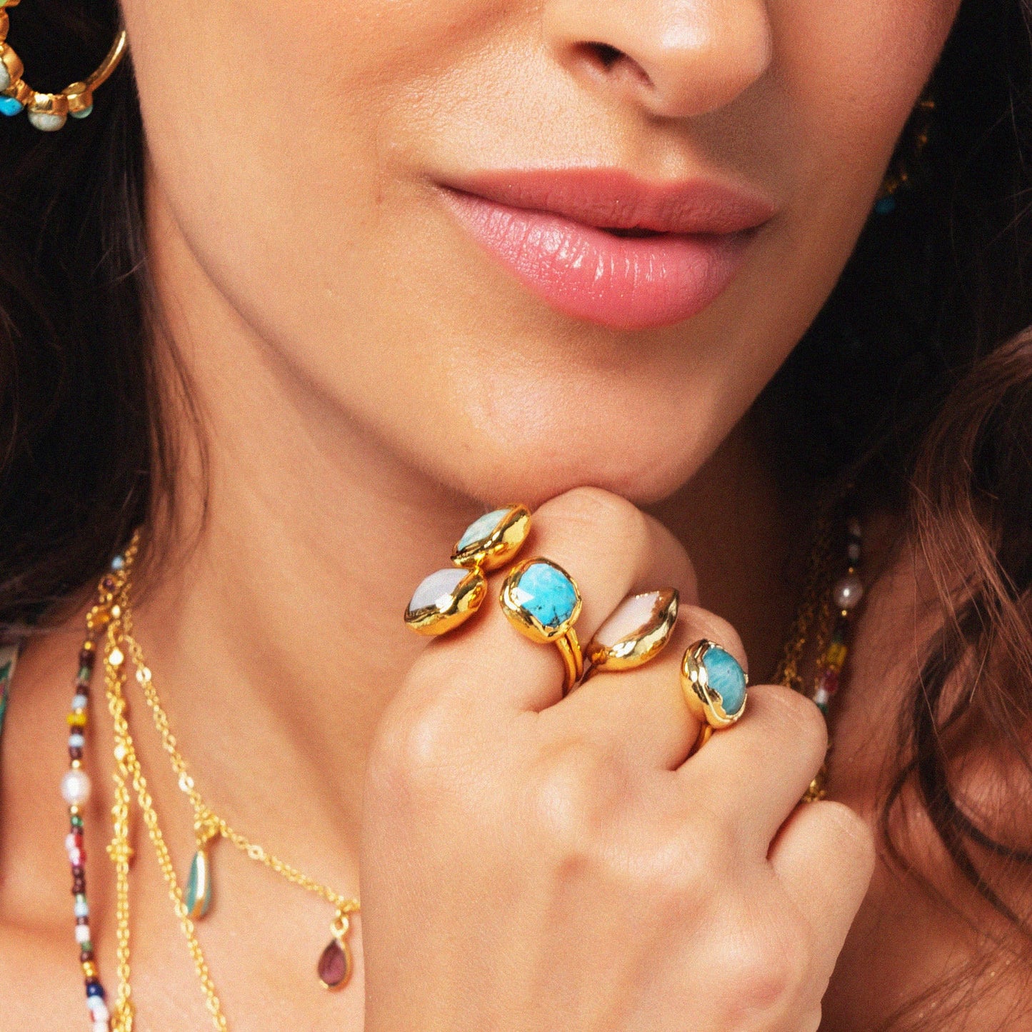 Bague à trois pierres turquoise