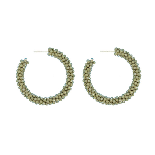 Boucles d'oreilles créoles en perles kaki