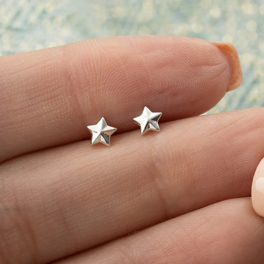 Faceted Star Studs - Silver