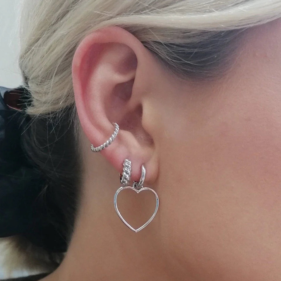 Heart Hoop Earrings - Silver