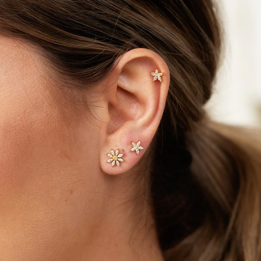 Sparkle Flower Stud earrings - Gold