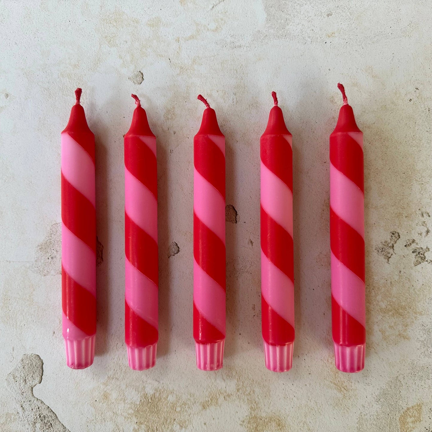 Hand Dipped Colourful Red & Pink Stripe Candy Cane Candles