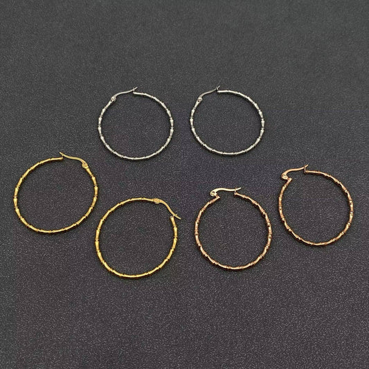 Thin Golden Bamboo Hoop Earrings