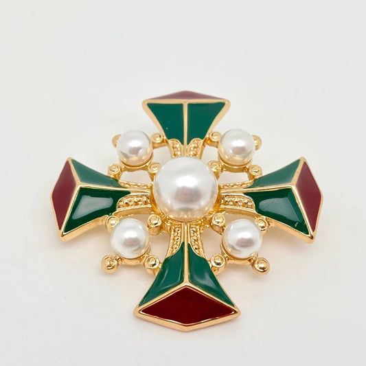 Baroque Vintage Enamel Cross Brooch
