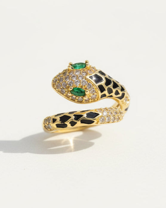 Enamel Snake Adjustable Cocktail Rings with Inlaid Cubic Zirconia