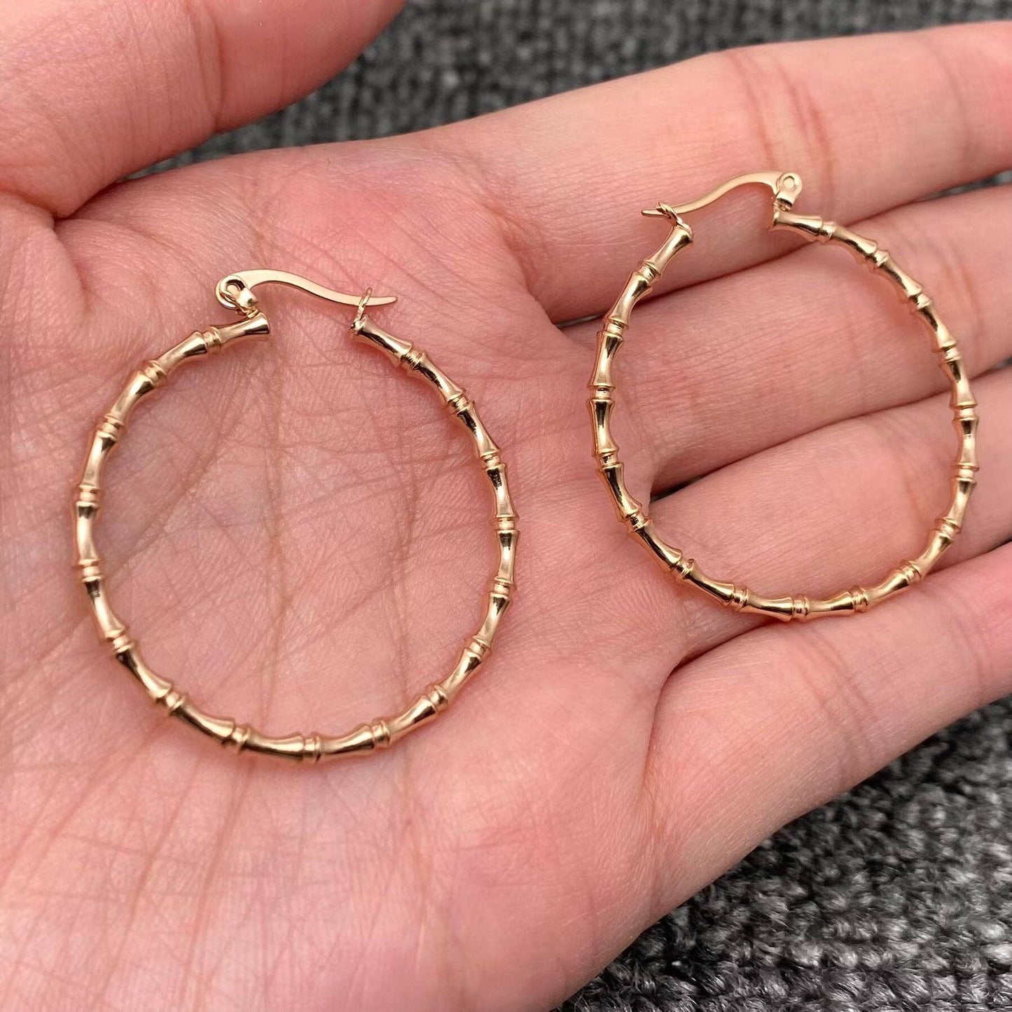 Thin Golden Bamboo Hoop Earrings