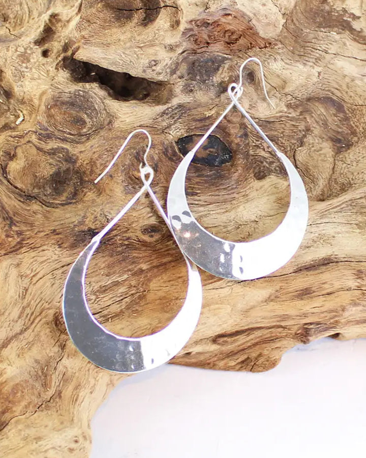 Silver Beaten Metal Hoop Earrings