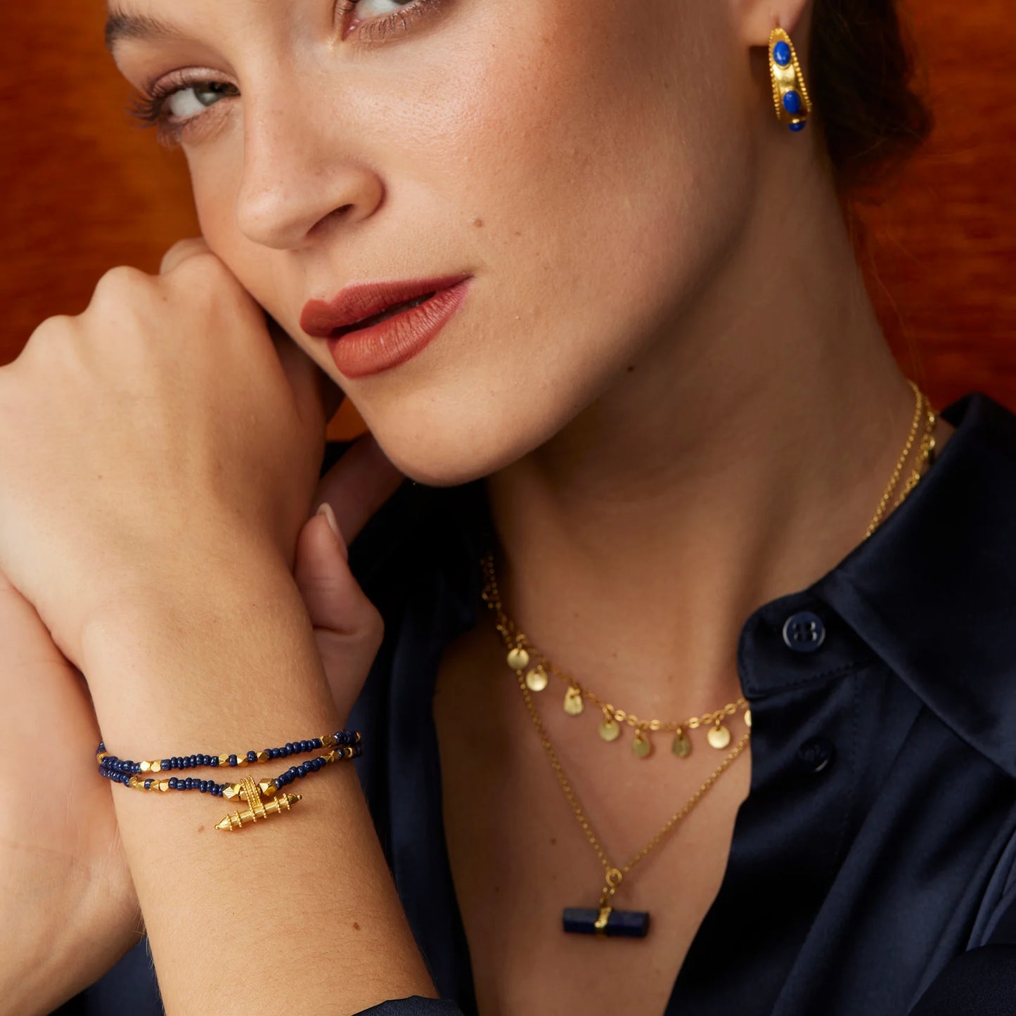 Beaded Bracelet Set Green Navy