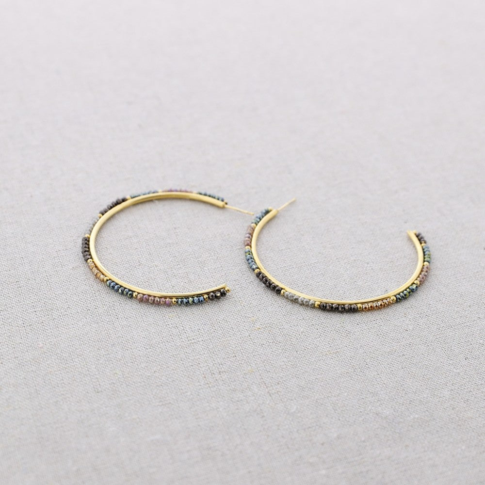 Fine large beaded hoop earrings