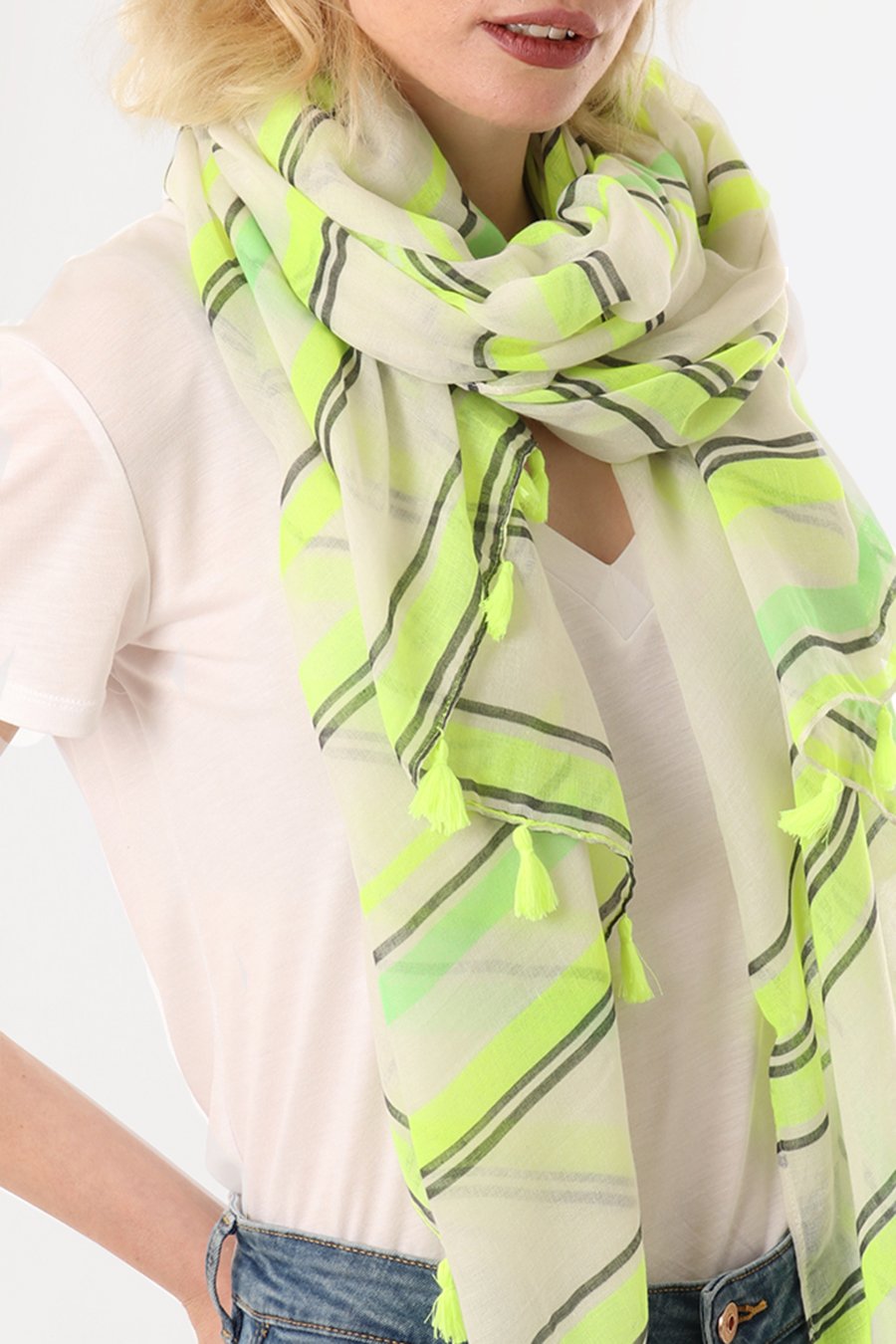 Neon yellow and grey and green stripe scarf/sarong