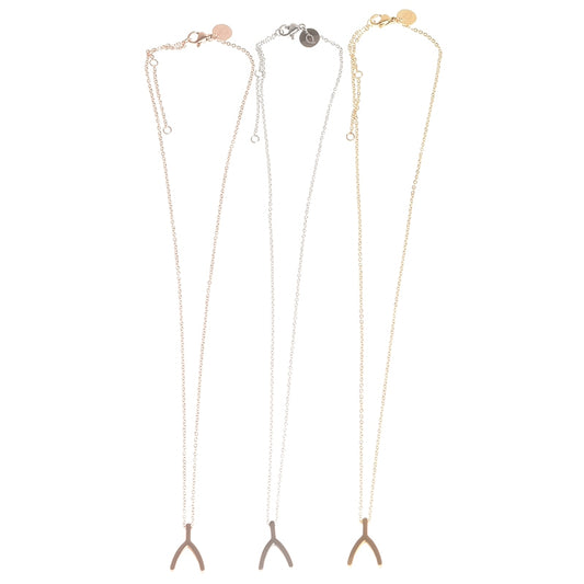 Delicado collar con forma de hueso de la suerte - Plata