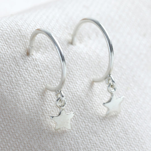 Sterling Silver Star charm Hoops