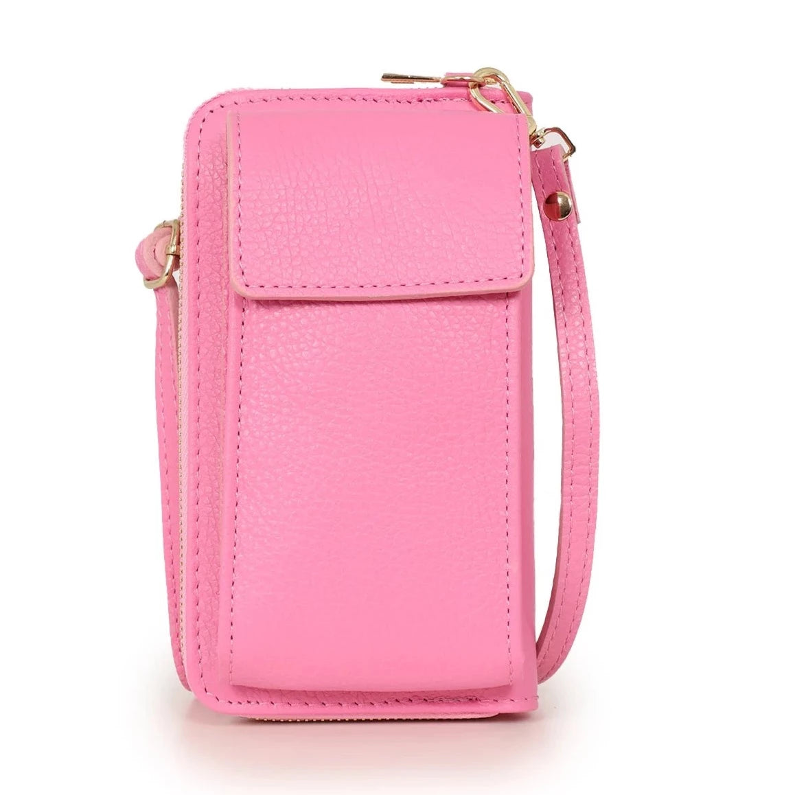 Italian Leather Mobile Phone Wallet Combo Bag - Pink