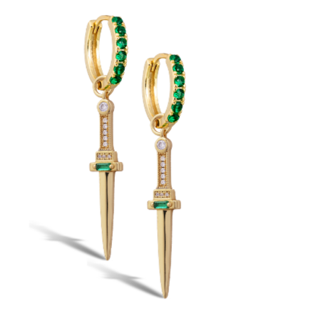 Emerald Huggies with Dagger charms