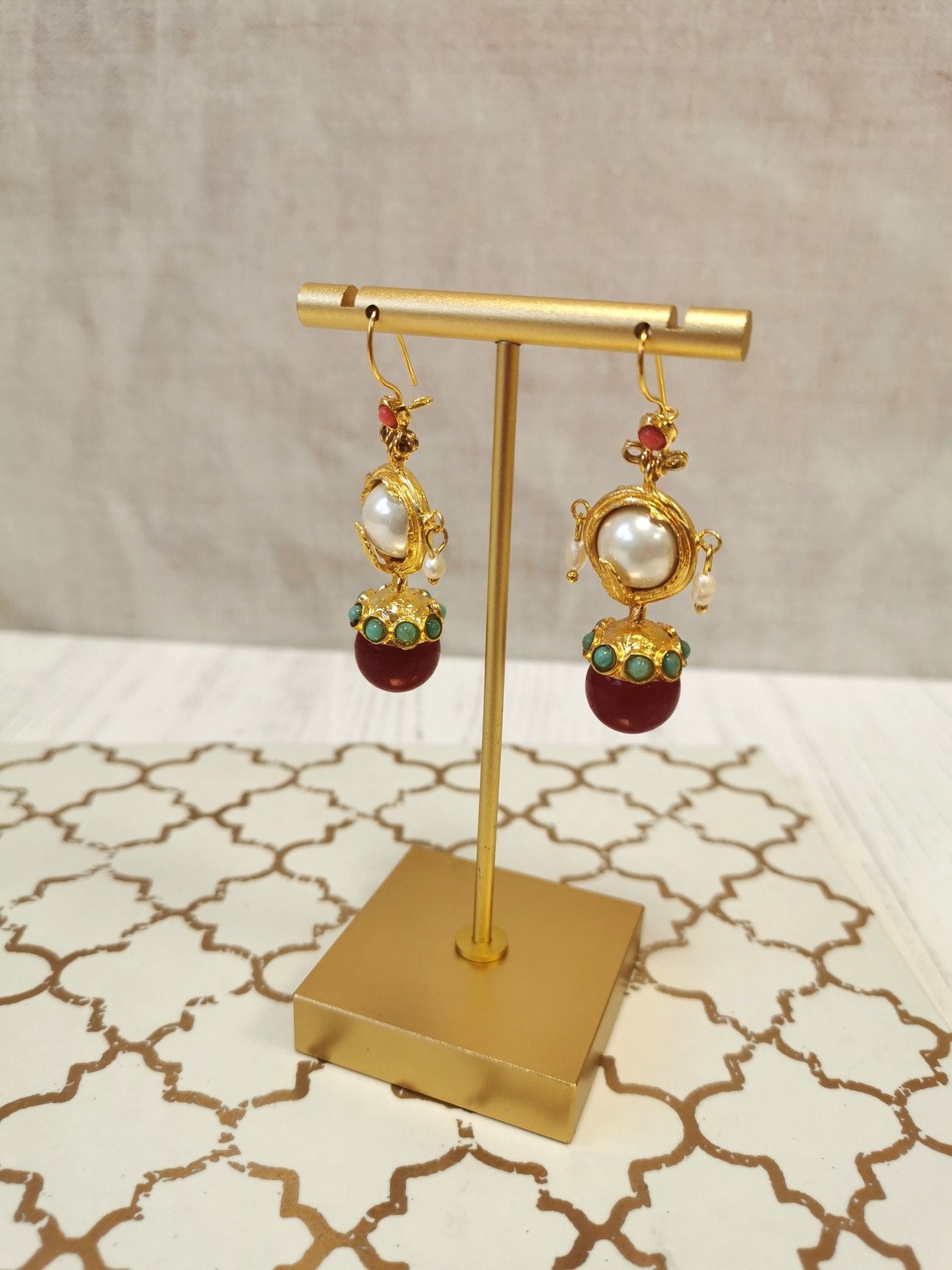 Burgundy Ball Drop Earrings