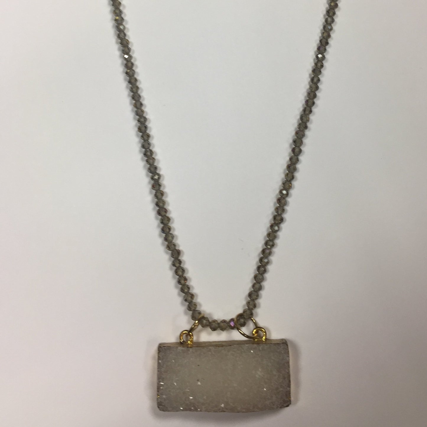 Glass bead necklace with rectangular pendant