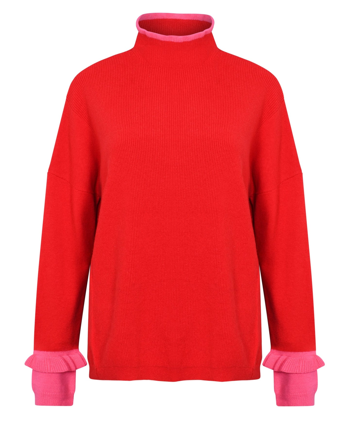 Jersey con mangas con volantes en rojo y rosa