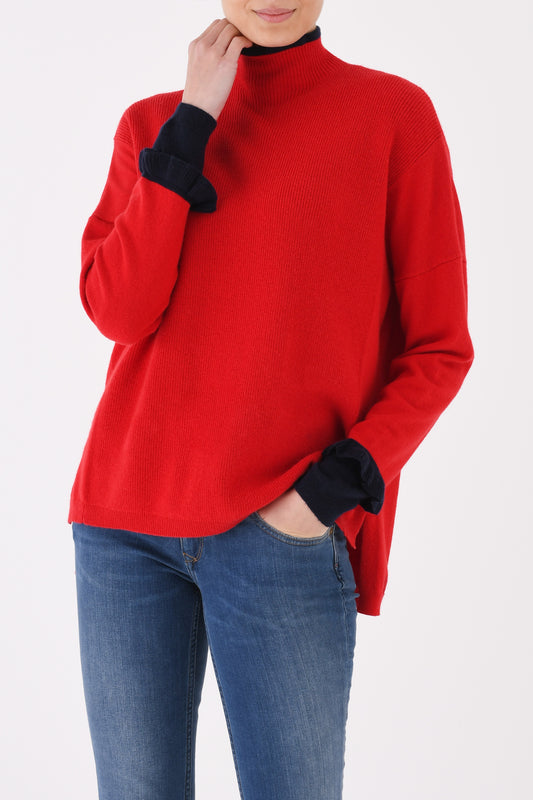 Red and Navy Frill Sleeve Jumper