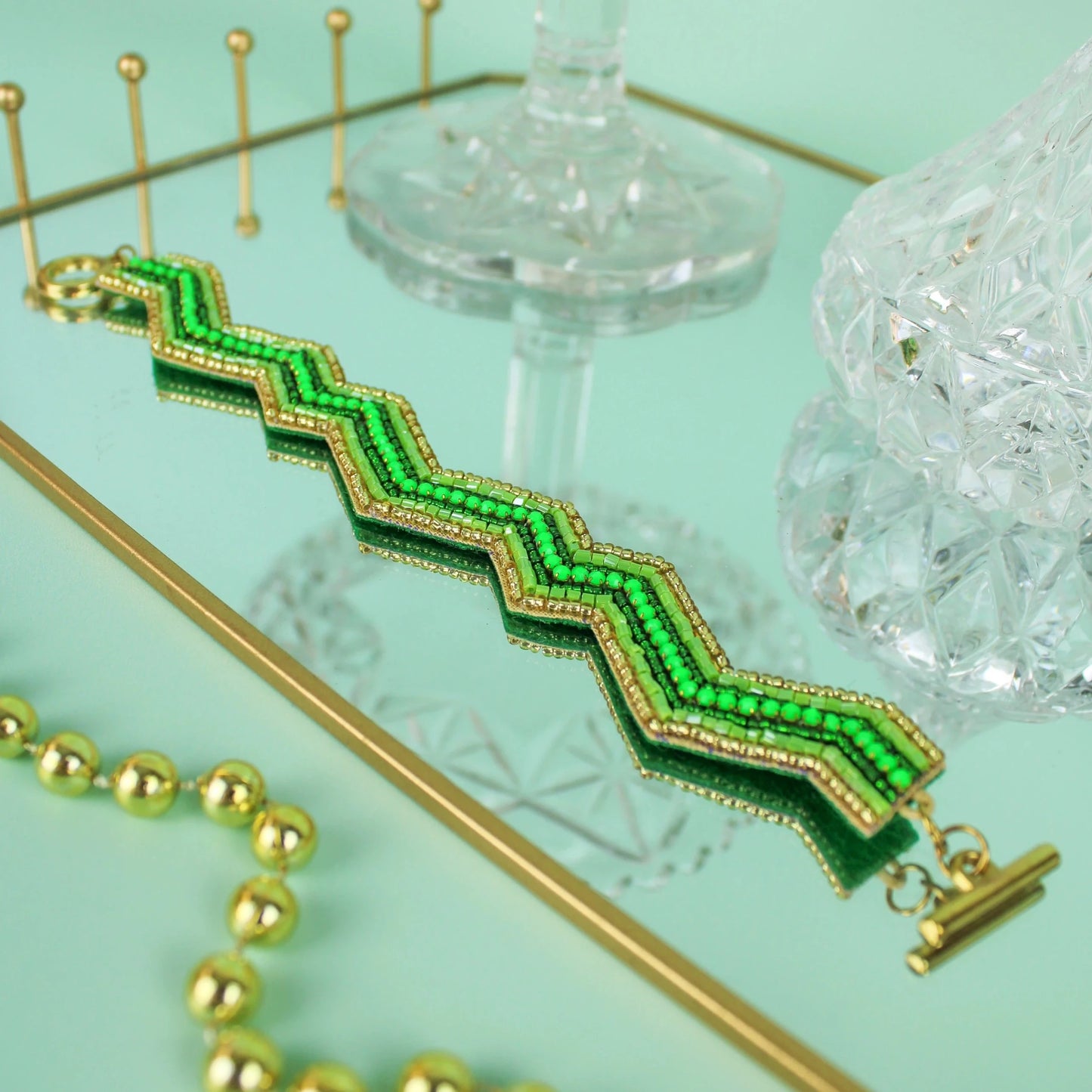 ZigZag Beaded Bracelet - Green