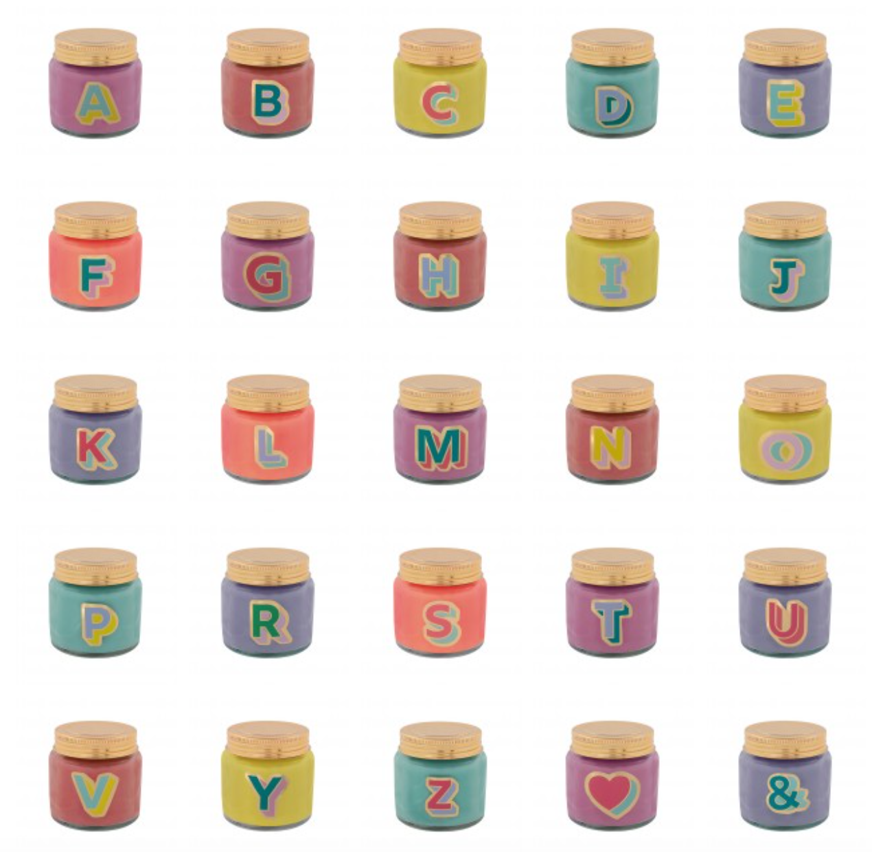 Mini velas con el alfabeto en un frasco