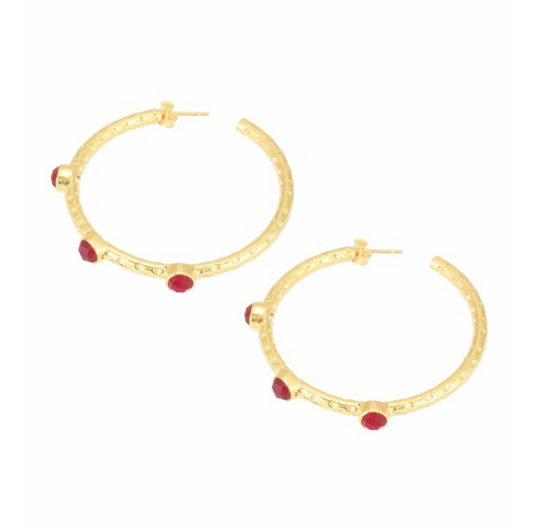 Pendientes de aro con tachuelas - Ágata baya