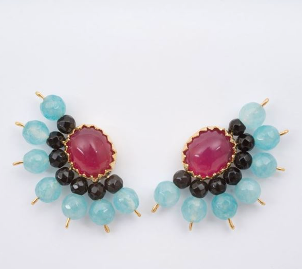Fan Earrings - Prune and Onyx