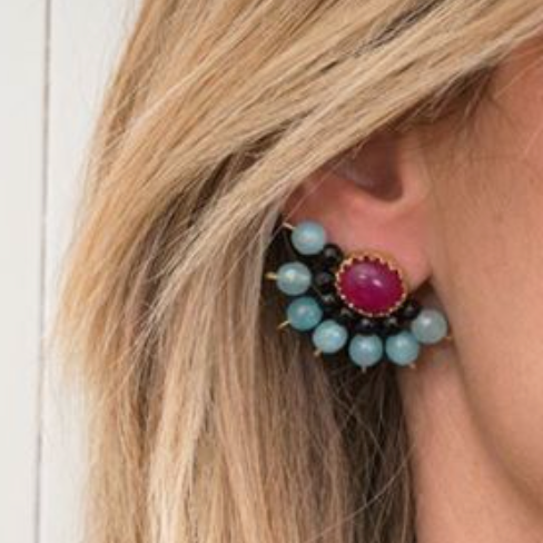 Fan Earrings - Prune and Onyx