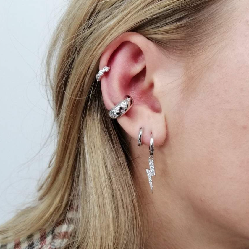 Boucles d'oreilles Huggies en forme d'éclair - Argent