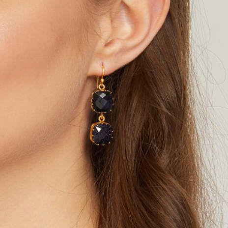 Boucles d'oreilles pendantes doubles bleu marine
