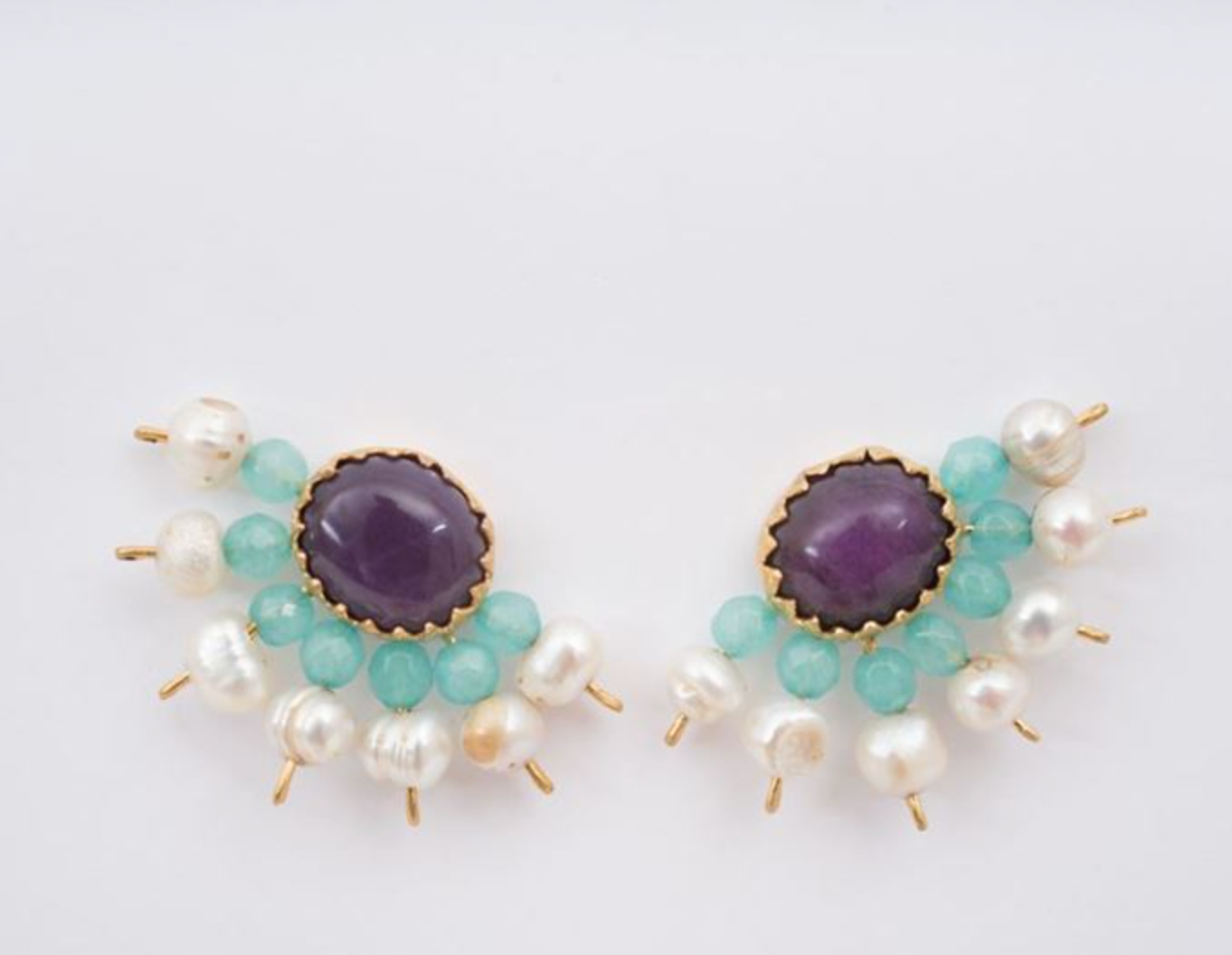 Fan Earrings - Pearl and Turquoise