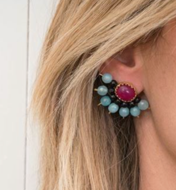 Fan Earrings - Pearl and Turquoise