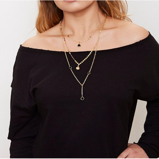 Collier triple chaîne - Noir et Or